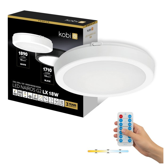 Plafonieră LED etanșă cu senzor 18W 3CCT IP65 alb LX NAIROS G2, Kobi