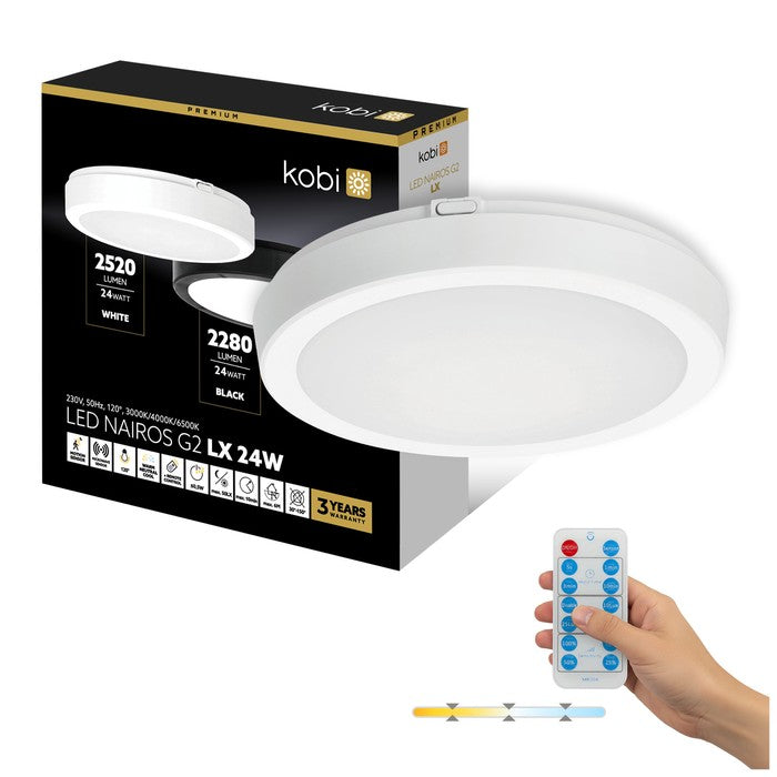 Plafonieră LED etanșă cu senzor 24W 3CCT IP65 alb LX NAIROS G2, Kobi