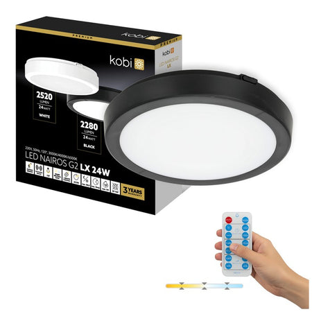 Plafonieră LED etanșă cu senzor 24W 3CCT IP65 negru LX NAIROS G2, Kobi
