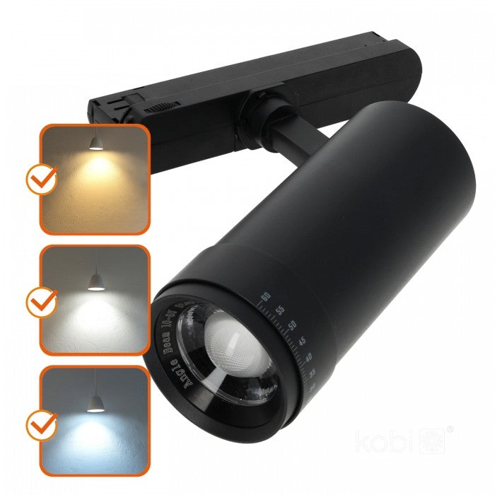 Spot LED pe șină 20W 3CCT 30-60° negru NEXTRACK VISION, Kobi