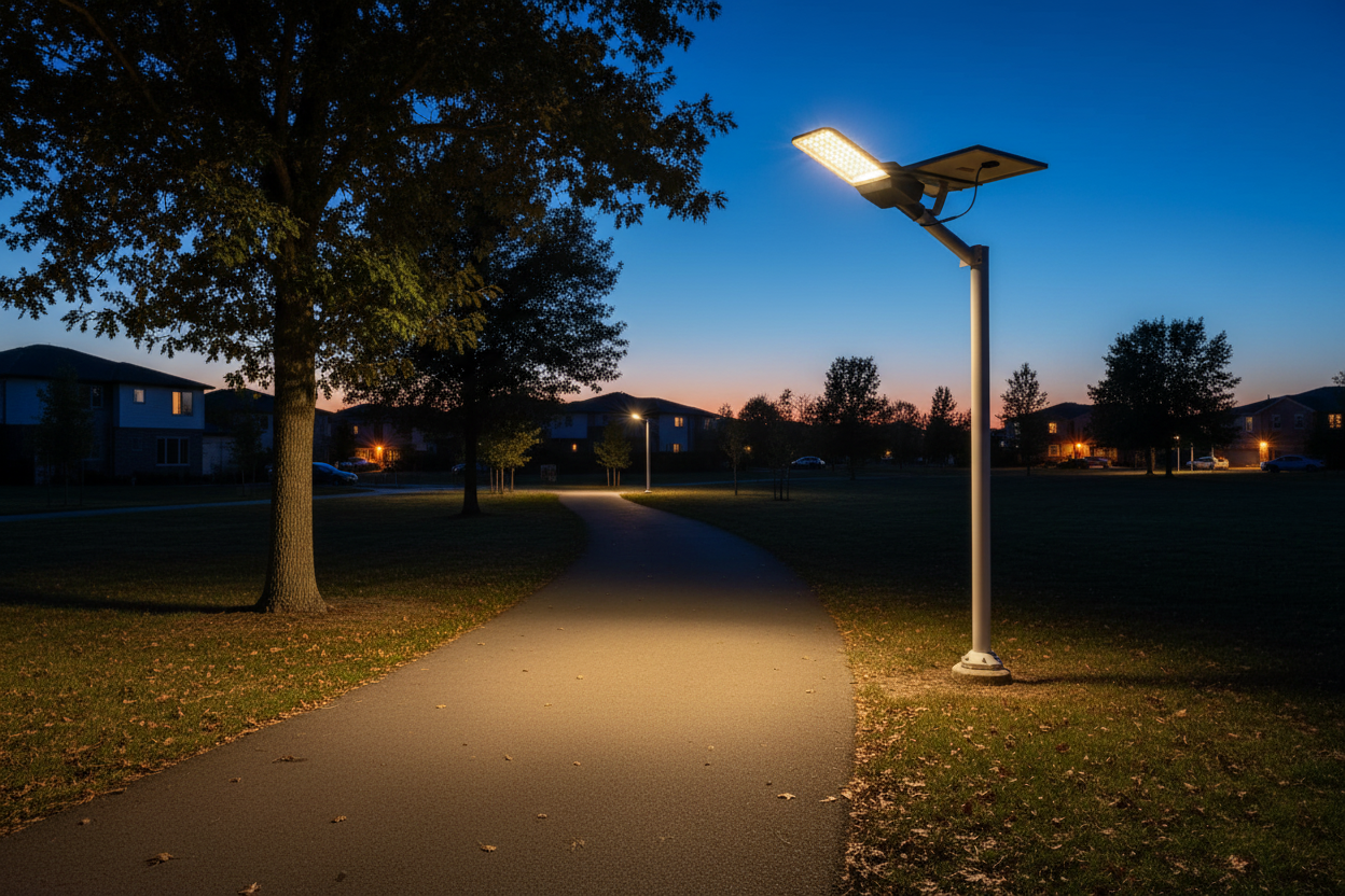 Corp iluminat stradal LED solar montat - context exterior