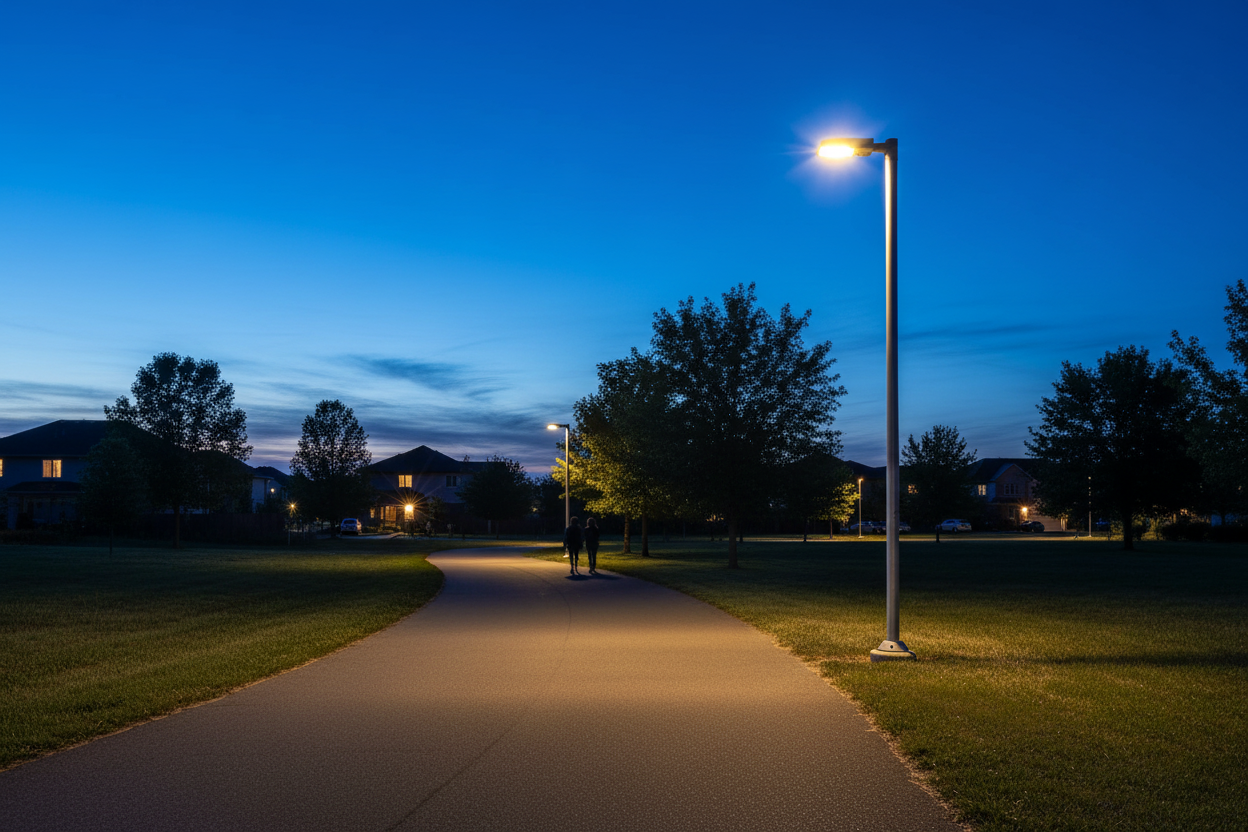 Corp iluminat stradal LED solar Soly în context exterior