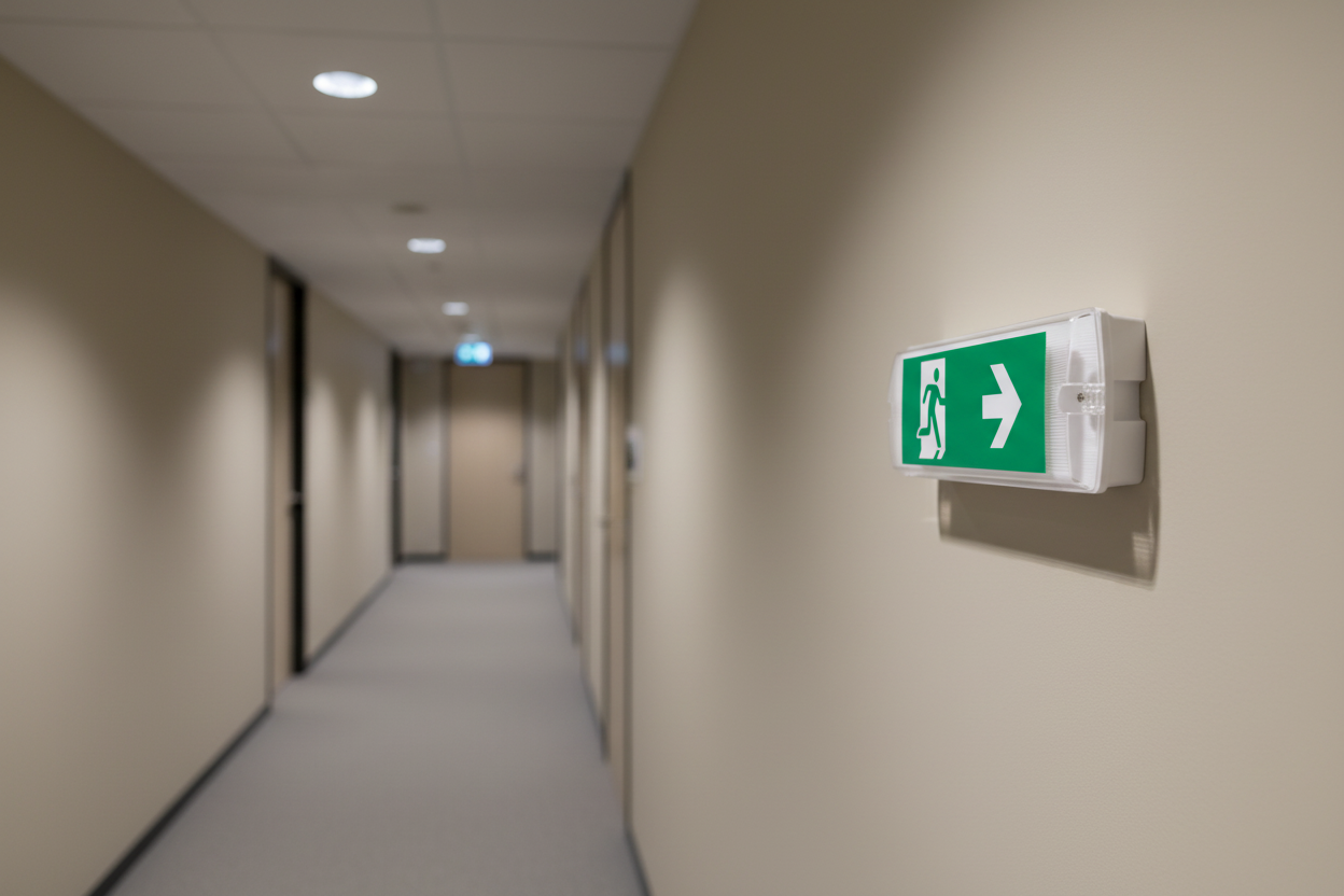 Corp urgență LED EXIT 5W montat corect în coridor