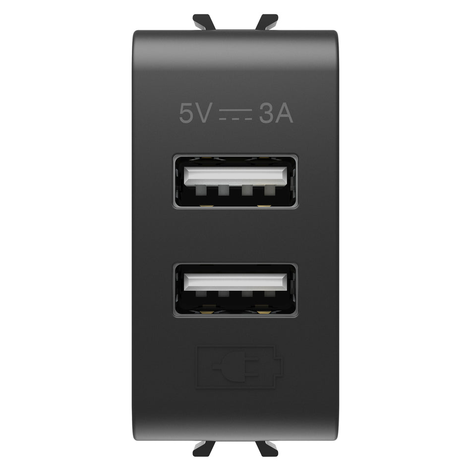 Priză USB tip A+A 1M 5V 3A negru, gama Chorus, GW12447