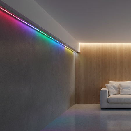 Bandă LED RGBW 24V cu iluminat multicolor RGB și alb cald 3000K