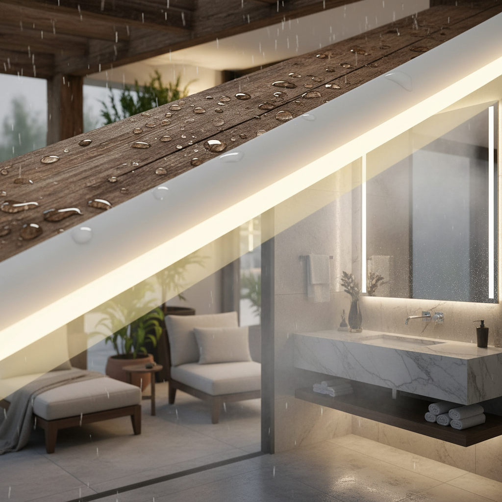 Bandă LED COB 24V alb cald 3000K IP65 rezistentă la apă pentru exterior protejat și medii umede